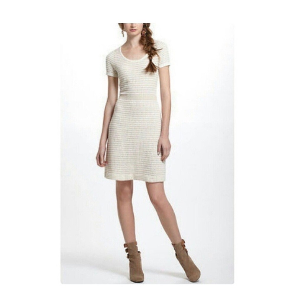 Anthropologie Sparrow Gilt Short Sleeve Metallic Sweater Dress M Cottagecore